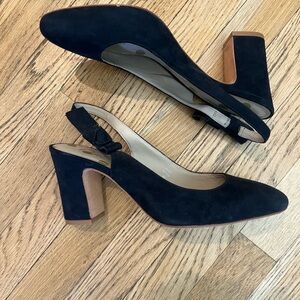 Boden Blue Suede Block Heel Slingback Pumps - Women